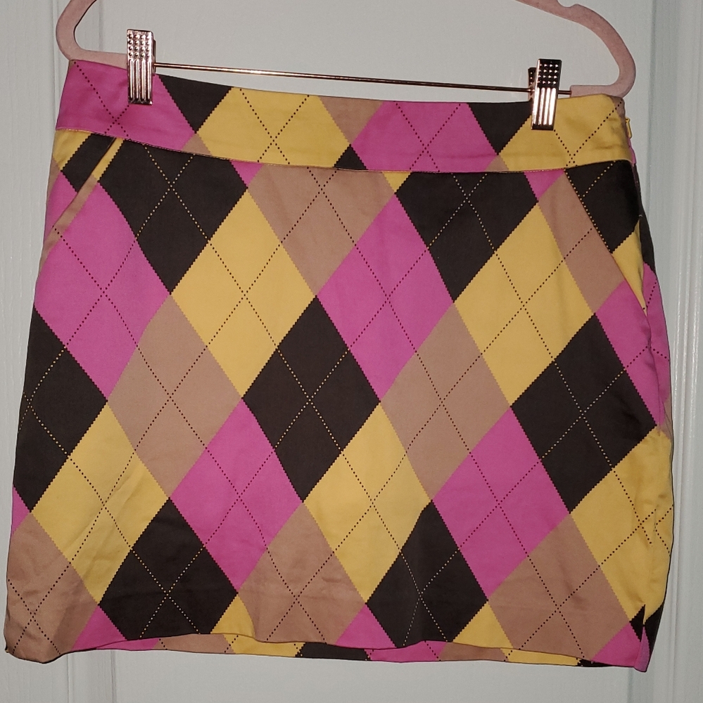 Loudmouth Pink, Yellow, and Brown Argyle Skirt